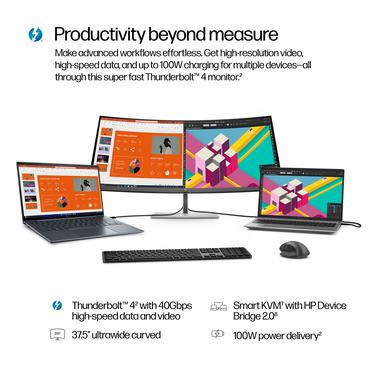 HP 738pu sk&aelig;rm - Kantbelyst LED - 38" - IPS Black - 5ms - WQHD+ 3840x1600 ved 60Hz