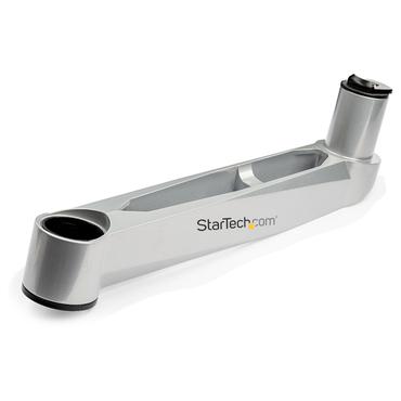 StarTech.com Desk Mount Quad Monitor Arm, Premium Articulating VESA 4 Monitor Mount 2x2 up to 27", Ergonomic Height Adjustable Pole Mount, Tilt/Swivel/Rotate, C-Clamp/Grommet, Silver