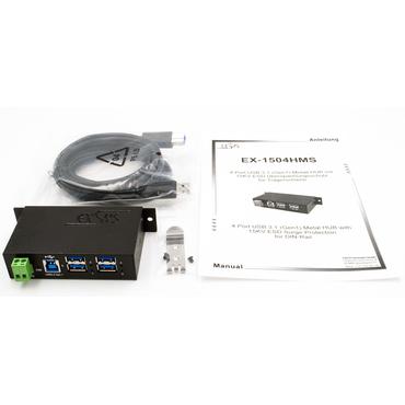EXSYS EX-1504HMS interface hub USB 3.2 Gen 1 (3.1 Gen 1) Type-B 5000 Mbit/s Sort