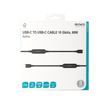 DELTACO - USB typ C-kabel - 24 pin USB-C till 24 pin USB-C - 3 m