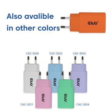 CLUB3D CAC-3023 oplader til mobil enhed Smartphone, Universel Orange Vekselstrøm Hurtig opladning Indendørs