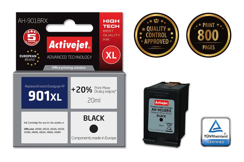 Activejet AH-901BRX Bl&aelig;k (erstatning HP 901XL CC654AE; Premium; 20 ml; sort)