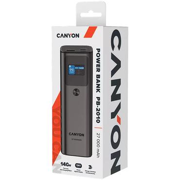 Canyon Powerbank PB-2010 TFT 27000 mAh 97.2Wh PD140W QC 3.0 szary