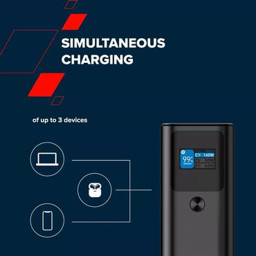 Canyon Powerbank PB-2010 TFT 27000 mAh 97.2Wh PD140W QC 3.0 szary