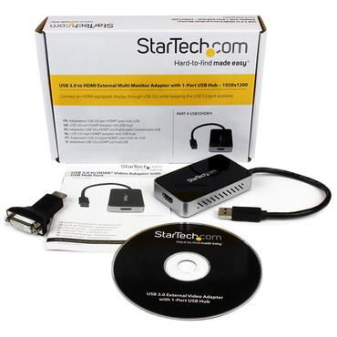StarTech.com USB 3.0 till HDMI-adapter med 1-port USB Hub - 1920x1200 - dockningsstation - USB 3.0 - HDMI - TAA-kompatibel