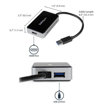StarTech.com USB 3.0 till HDMI-adapter med 1-port USB Hub - 1920x1200 - dockningsstation - USB 3.0 - HDMI - TAA-kompatibel