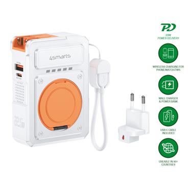 4smarts 541384 powerbank Lithium polymer (LiPo) 10000 mAh Trådløs opladning Orange, Hvid