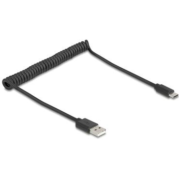 Delock USB 2.0 Coiled Cable USB Type-A male to USB Type-C&trade; male 0.45 m to 0.75 m black