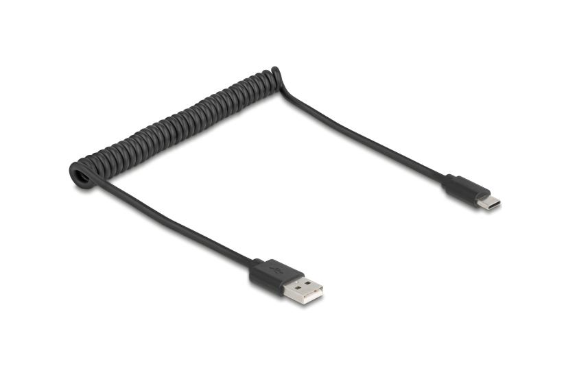 Delock USB 2.0 Coiled Cable USB Type-A male to USB Type-C&trade; male 0.45 m to 0.75 m black
