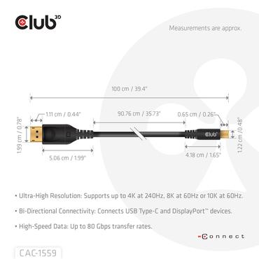 Club 3D - videoadapterkabel - 24 pin USB-C till DisplayPort - 1 m