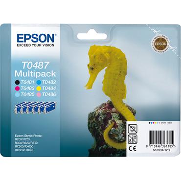 Epson Multipack T0487 - 6 pakker - sort, gul, cyan, magenta, lys magenta, lys cyan - original - bl&aelig;kpatron