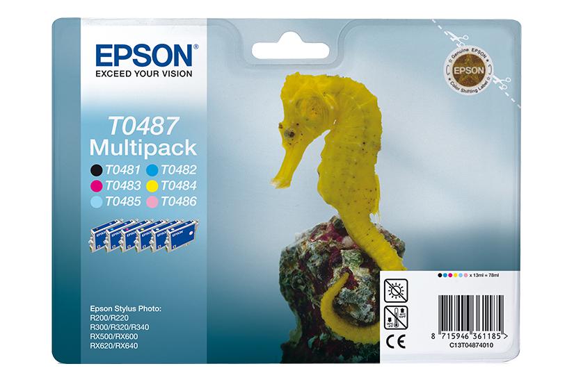 Epson Multipack T0487 - 6 pakker - sort, gul, cyan, magenta, lys magenta, lys cyan - original - bl&aelig;kpatron