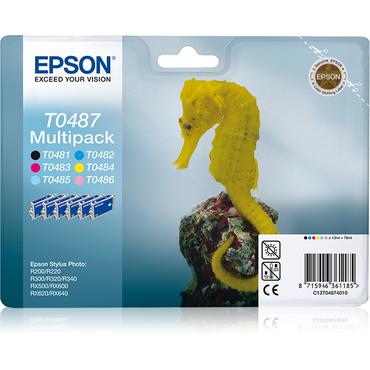 Epson Multipack T0487 - 6 pakker - sort, gul, cyan, magenta, lys magenta, lys cyan - original - bl&aelig;kpatron