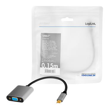 LogiLink CUA0104 videokabel adapter 0,15 m USB Type-C VGA (D-Sub) Sort, Grå