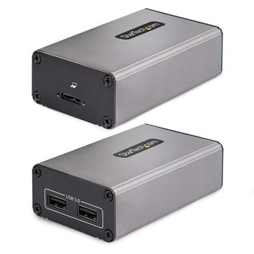 StarTech.com 2-Port USB 3.0 Extender over OM3 Multimode Fiber, LC/LC, 2x 5Gbps USB-A Hub, 350m (1150ft) Range, Durable USB Fiber Optic Extender, Incl. 2x 10G MMF SFP+ modules