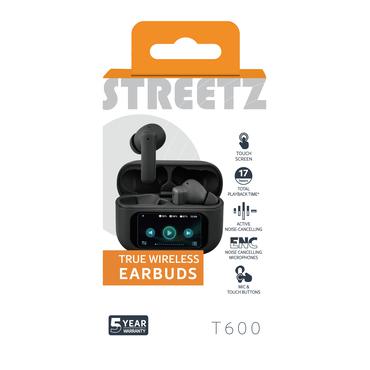 T600 TWS earphones with LCD, ANC and ENC, black