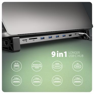 Axagon HMC-10HLS dockingstation Ledningsf&oslash;rt USB 3.2 Gen 1 (3.1 Gen 1) Type-C Sort, Gr&aring;