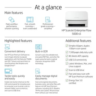 HP ScanJet Enterprise Flow 5000 s5 - dokumentskanner - desktop - USB 3.0