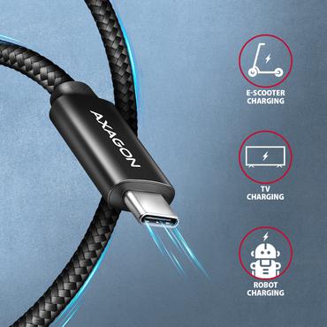 Axagon BUCM2-CM20AB Ladekabel USB-C zu USB-C 2.0, 2 m, PD 240 W 5 A, ALU - Schwarz - 2 Meter langes USB-C zu USB-C Kabel - Daten- und Ladefähig USB-kabel USB 2.0 USB C Sort