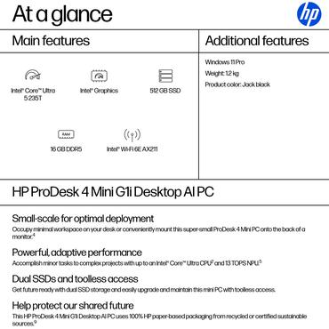 ProDesk 4 Mini G1i Desktop AI PC - Intel Core Ultra 5 235T - 16GB RAM - 512GB SSD - Windows 11 Pro - #ABU