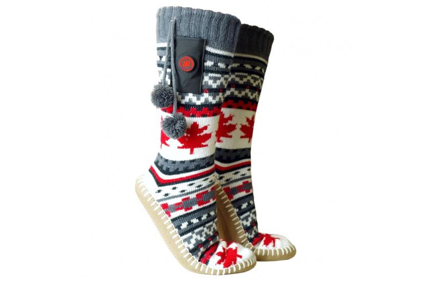 Glovii GOBM hjemmesko Hunstik Gr&aring;, R&oslash;d, Hvid