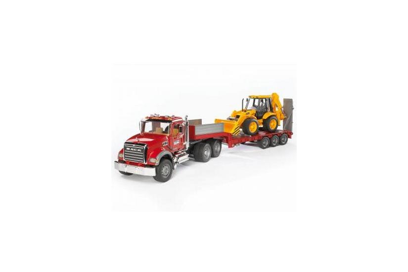 BRUDER - MACK Granite truck with low loader and JCB 4CX backhoe loader