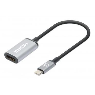 Manhattan 153706 videokabel adapter 0,15 m USB Type-C HDMI Type A (Standard) Sort, Sølv