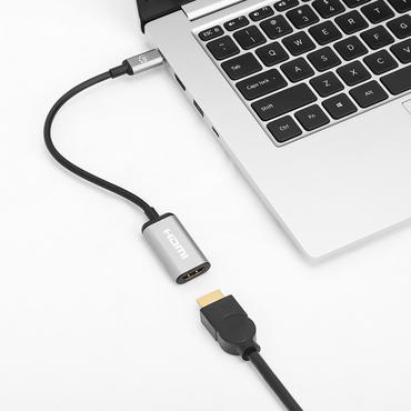 Manhattan 153706 videokabel adapter 0,15 m USB Type-C HDMI Type A (Standard) Sort, Sølv