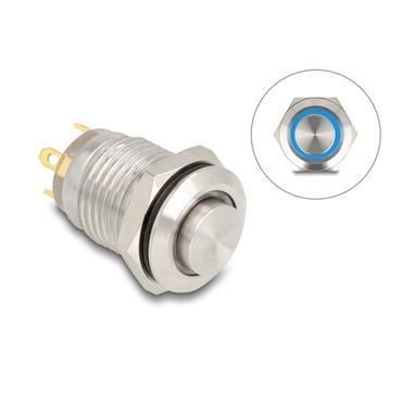Delock - tryckknapp - f&ouml;r 12 mm installation, 4 x l&ouml;danslutning, bl&aring; LED