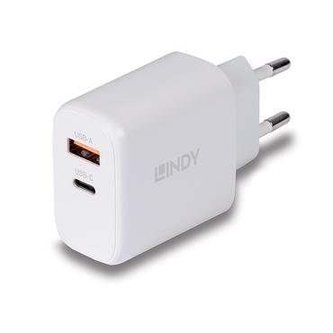 LINDY USB Ladeger&Atilde;&curren;t Typ A+C GaN Charger 65W, wei&Atilde;