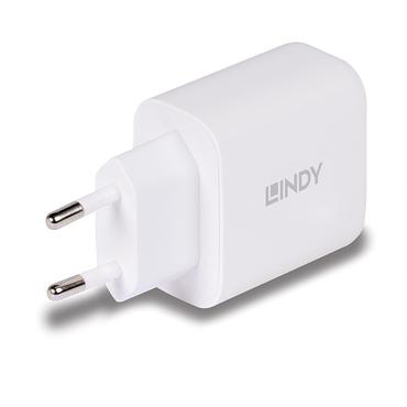 LINDY USB Ladeger&Atilde;&curren;t Typ A+C GaN Charger 65W, wei&Atilde;