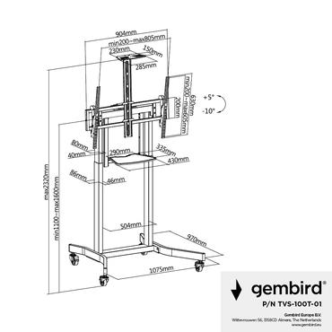 Gembird TVS-100T-01 vagn - motoriserad - f&ouml;r TV - h&ouml;jdjusterbar