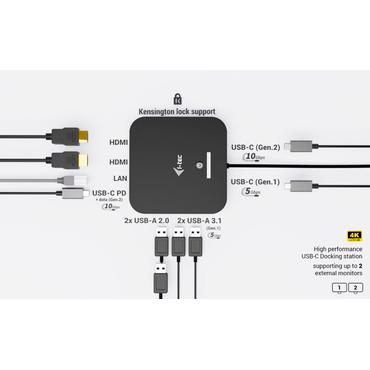 i-tec C31DUALHDMIDOCKPD dockingstation Ledningsf&oslash;rt USB 3.2 Gen 2 (3.1 Gen 2) Type-C Sort