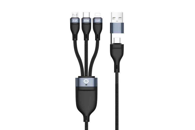 Conceptronic ETTA05B15 USB-kabel USB 2.0 1,5 m USB C USB C/Micro-USB B/Lightning Sort
