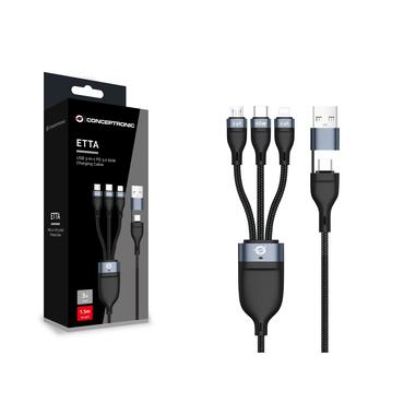 Conceptronic ETTA05B15 USB-kabel USB 2.0 1,5 m USB C USB C/Micro-USB B/Lightning Sort