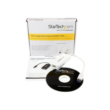 StarTech.com USB 3.0 to Gigabit Ethernet Adapter NIC w/ USB Port (White)