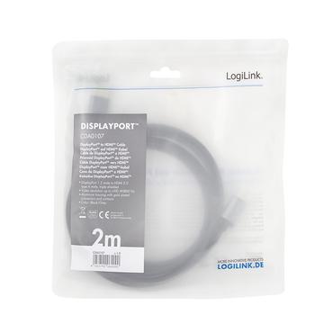 LogiLink CDA0107 videokabel adapter 2 m DisplayPort HDMI Sort, Gr&aring;