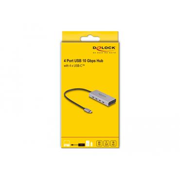 Delock - hub - 10 Gbps, PD 85W, med 30 cm forbindelseskabel - 5 porte