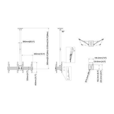 Multibrackets PRO Series M Ceiling Mount Pro MBC2UPV 400 monteringssats - modulär - för 2 LCD-bildskärmar - svart