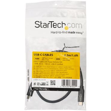 StarTech.com USB C to USB C Cable - 1.5 ft / 0.5m - 5A PD - White - USB 2.0 - USB-IF Certified - USB Type C Cable - USB C Charging Cable (USB2C5C50CM) - USB typ C-kabel - 24 pin USB-C till 24 pin USB-C - 50 cm
