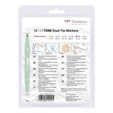 Tombow TwinTone Pastels speedmarker 12 stk Fin/projektilspids Sort, Blå, Brun, Blå, Grøn, Orange, Lyserød, Rød, Violet, Gul