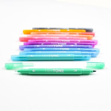 Tombow TwinTone Pastels speedmarker 12 stk Fin/projektilspids Sort, Blå, Brun, Blå, Grøn, Orange, Lyserød, Rød, Violet, Gul