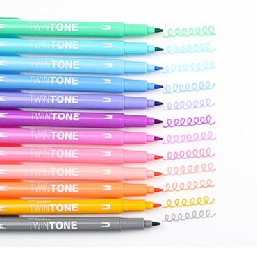 Tombow TwinTone Pastels speedmarker 12 stk Fin/projektilspids Sort, Blå, Brun, Blå, Grøn, Orange, Lyserød, Rød, Violet, Gul