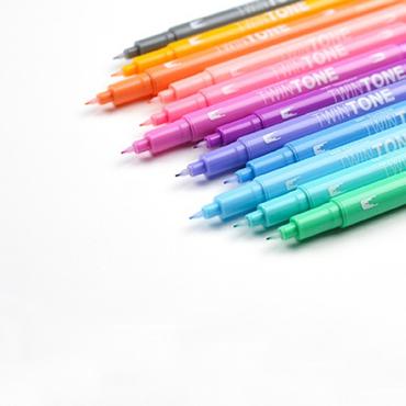 Tombow TwinTone Pastels speedmarker 12 stk Fin/projektilspids Sort, Blå, Brun, Blå, Grøn, Orange, Lyserød, Rød, Violet, Gul