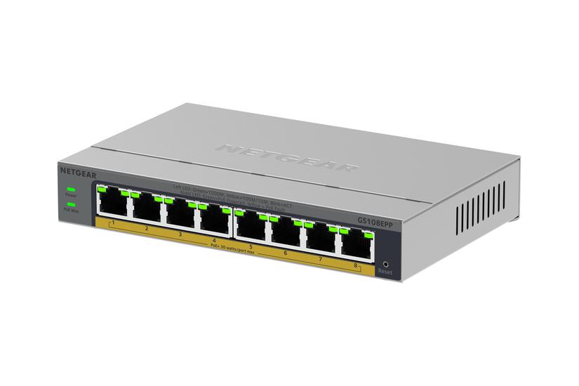 Netgear Gs108epp Ikke Administreret Gigabit Ethernet 100 1000 Strøm Over Ethernet Poe Bord Vægmontering Grå