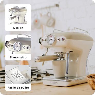 Ariete Vintage 1389 - kaffemaskin med mj&ouml;lkskummare - 15 bar - beige