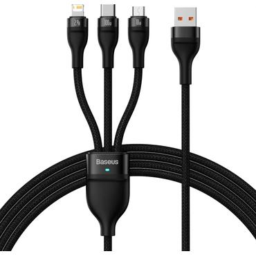 Kabel USB 3w1 Baseus Flash Series, USB-C + micro USB + Lightning, 100W, 1.2m (czarny)