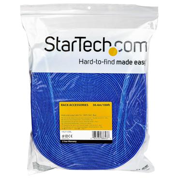 StarTech.com 100ft Hook and Loop Roll, Cut-to-Size Reusable Cable Ties, Bulk Industrial Wire Fastener Tape / Adjustable Fabric Wraps Blue / Resuable Self Gripping Cable Management Straps - Adjustable Loop Ties (HKLP100BL) - kardborref&auml;ste