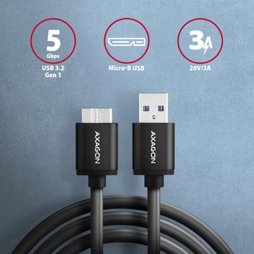 Axagon BUMM3-AM10AB USB-kabel USB 3.2 Gen 1 (3.1 Gen 1) 1 m Micro-USB B USB A Sort