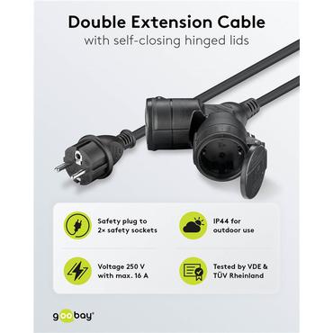 Outdoor Double Extension Cable, 10 m, black